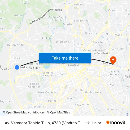 Av. Vereador Toaldo Túlio, 4730 (Viaduto Toaldo Túlio) to Unibrasil map