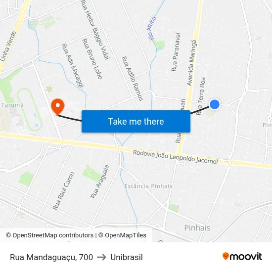 Rua Mandaguaçu, 700 to Unibrasil map