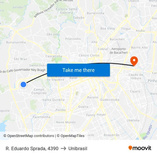 R. Eduardo Sprada, 4390 to Unibrasil map