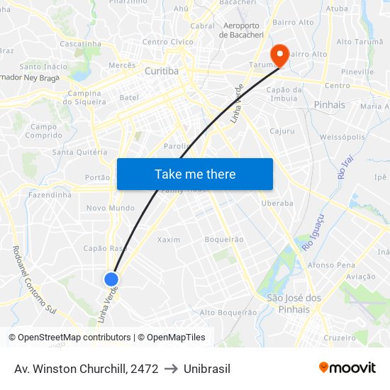 Av. Winston Churchill, 2472 to Unibrasil map