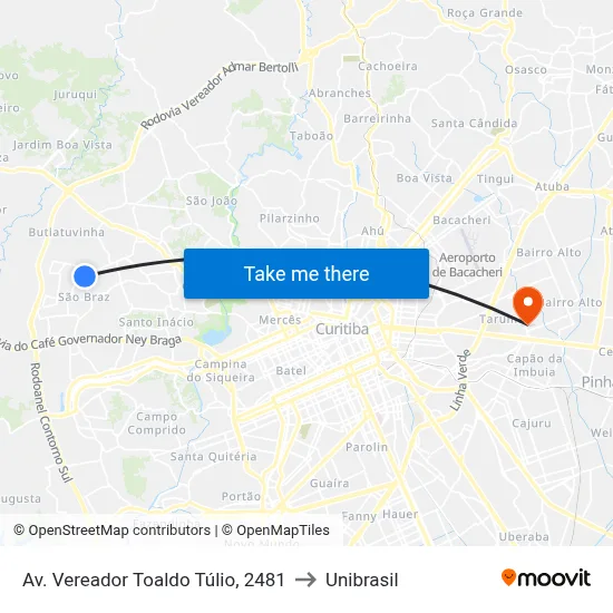 Av. Vereador Toaldo Túlio, 2481 to Unibrasil map