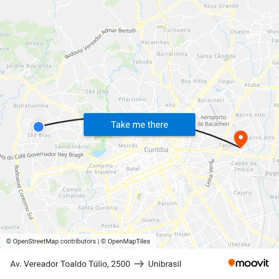 Av. Vereador Toaldo Túlio, 2500 to Unibrasil map