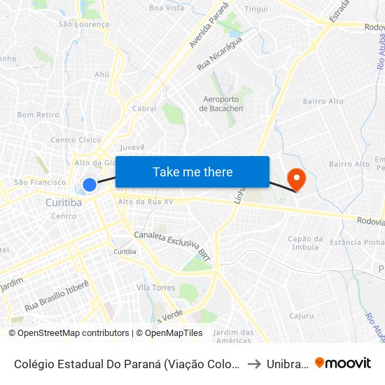 Colégio Estadual Do Paraná (Viação Colombo) to Unibrasil map