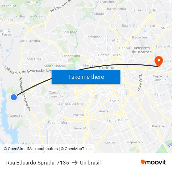 Rua Eduardo Sprada, 7135 to Unibrasil map
