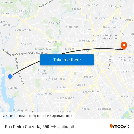 Rua Pedro Cruzetta, 550 to Unibrasil map
