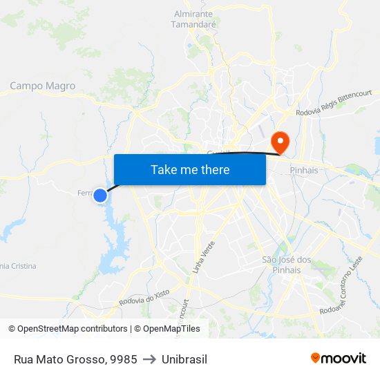 Rua Mato Grosso, 9985 to Unibrasil map