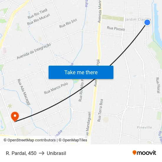 R. Pardal, 450 to Unibrasil map
