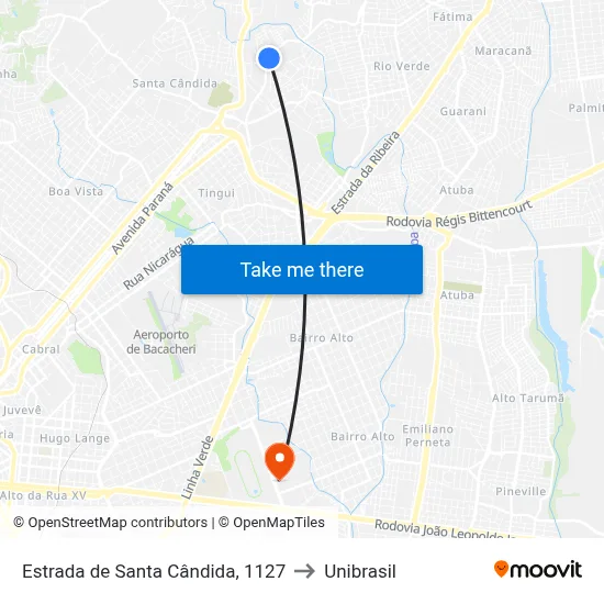 Estrada de Santa Cândida, 1127 to Unibrasil map
