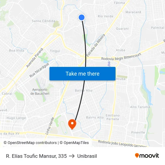 R. Elías Toufic Mansur, 335 to Unibrasil map