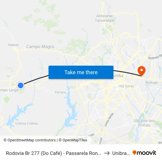 Rodovia Br 277 (Do Café) - Passarela Rondinha to Unibrasil map