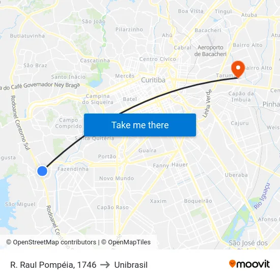 R. Raul Pompéia, 1746 to Unibrasil map