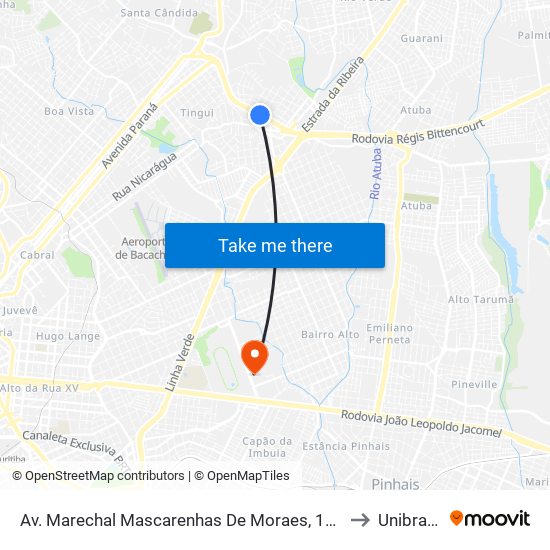 Av. Marechal Mascarenhas De Moraes, 1820 to Unibrasil map