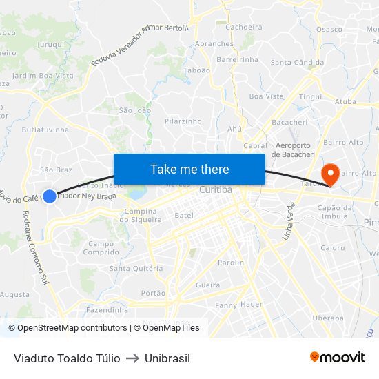 Viaduto Toaldo Túlio to Unibrasil map