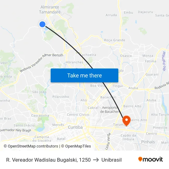 R. Vereador Wadislau Bugalski, 1250 to Unibrasil map