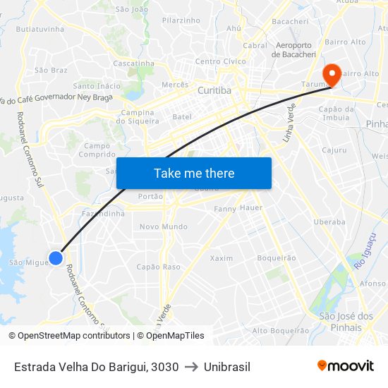Estrada Velha Do Barigui, 3030 to Unibrasil map