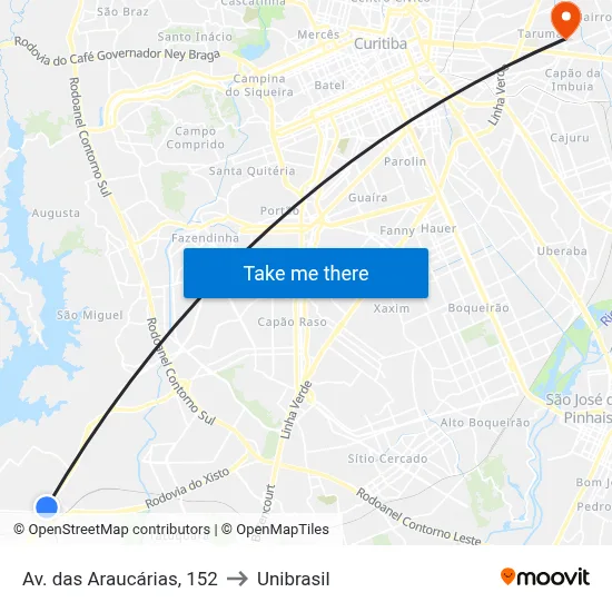 Av. das Araucárias, 152 to Unibrasil map