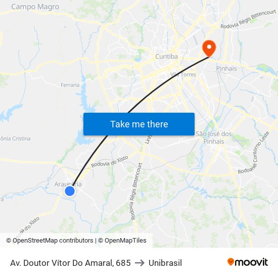 Av. Doutor Vítor Do Amaral, 685 to Unibrasil map
