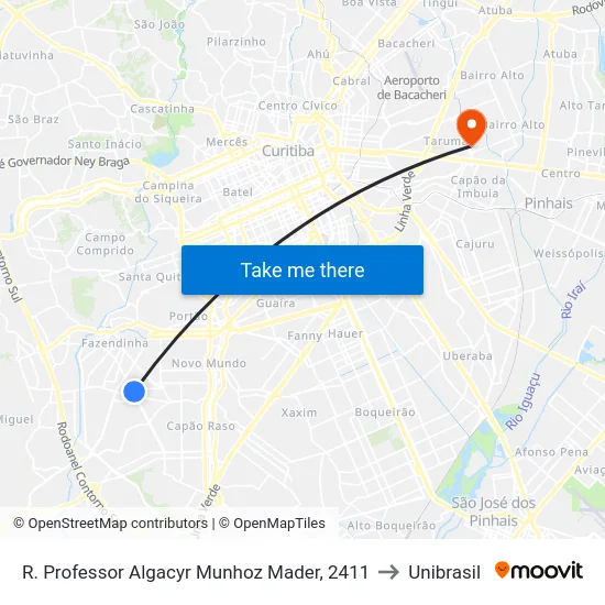 R. Professor Algacyr Munhoz Mader, 2411 to Unibrasil map