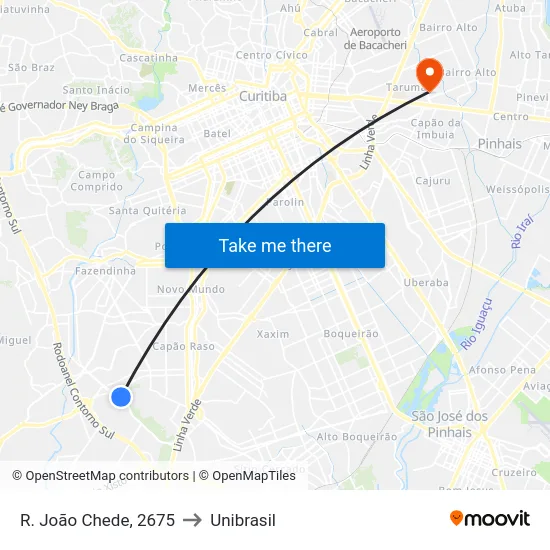 R. João Chede, 2675 to Unibrasil map