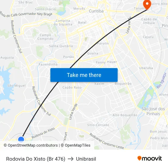 Rodovia Do Xisto (Br 476) to Unibrasil map
