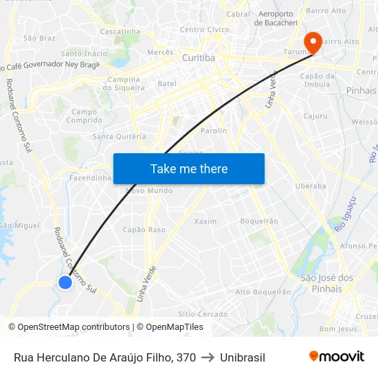 Rua Herculano De Araújo Filho, 370 to Unibrasil map