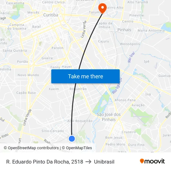 R. Eduardo Pinto Da Rocha, 2518 to Unibrasil map