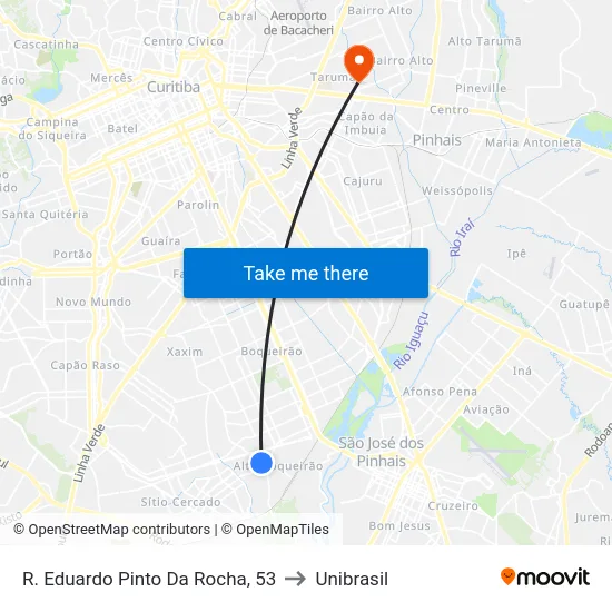 R. Eduardo Pinto Da Rocha, 53 to Unibrasil map