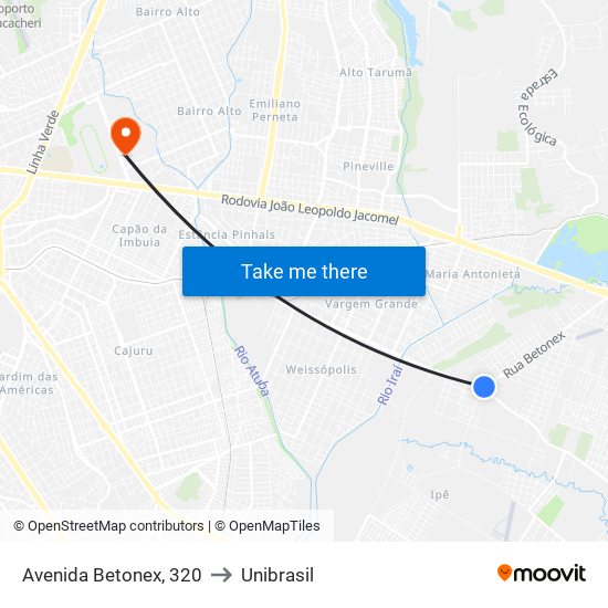 Avenida Betonex, 320 to Unibrasil map