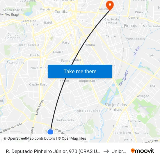 R. Deputado Pinheiro Júnior, 970 (CRAS Umbará) to Unibrasil map