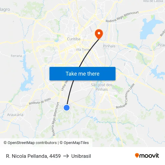 R. Nicola Pellanda, 4459 to Unibrasil map