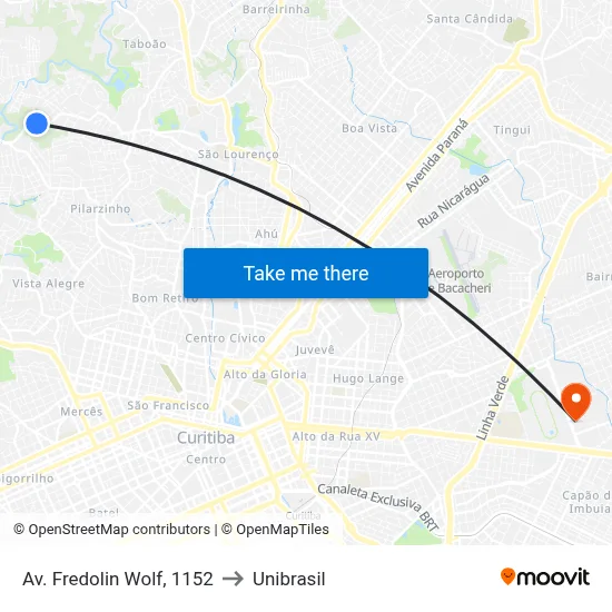 Av. Fredolin Wolf, 1152 to Unibrasil map