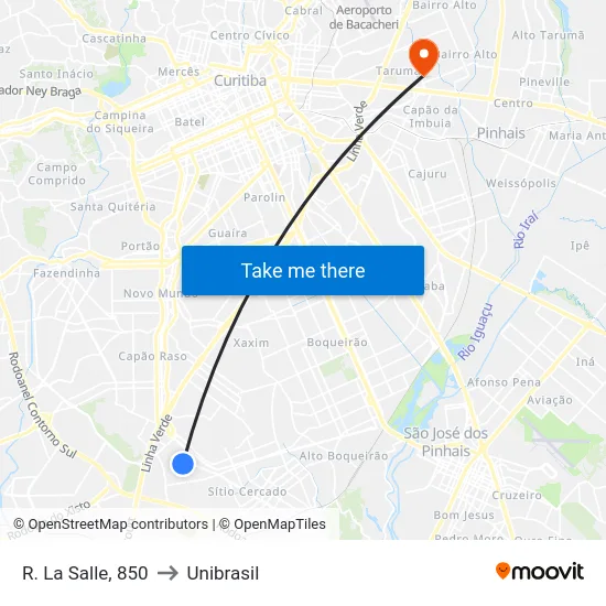 R. La Salle, 850 to Unibrasil map