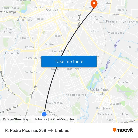 R. Pedro Picussa, 298 to Unibrasil map