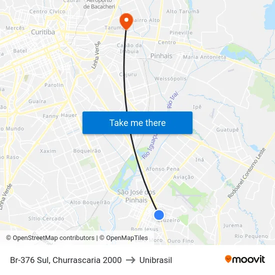 Br-376 Sul, Churrascaria 2000 to Unibrasil map