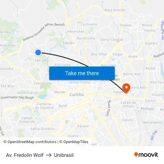 Av. Fredolin Wolf to Unibrasil map