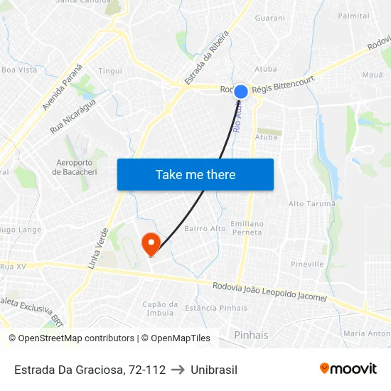 Estrada Da Graciosa, 72-112 to Unibrasil map