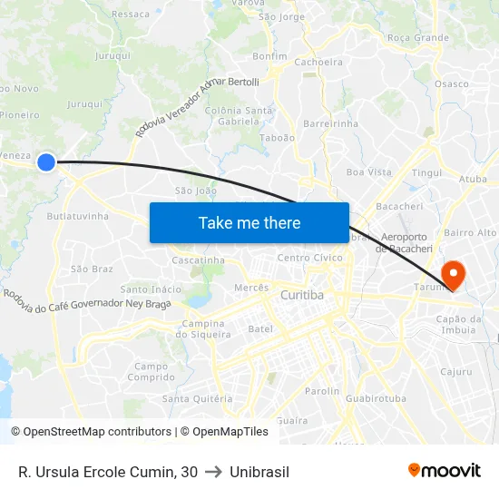 R. Ursula Ercole Cumin, 30 to Unibrasil map