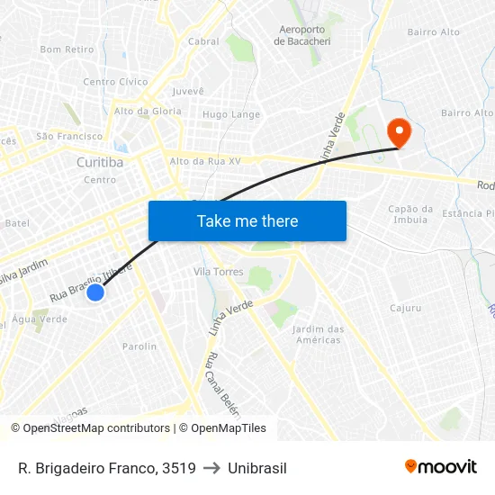 R. Brigadeiro Franco, 3519 to Unibrasil map