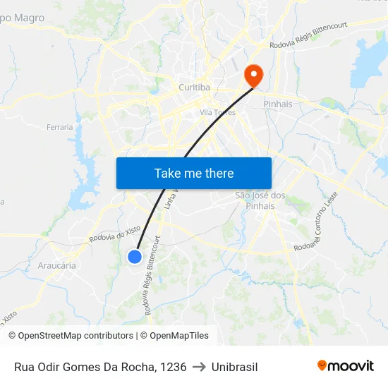 Rua Odir Gomes Da Rocha, 1236 to Unibrasil map