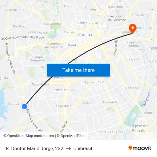 R. Doutor Mário Jorge, 232 to Unibrasil map