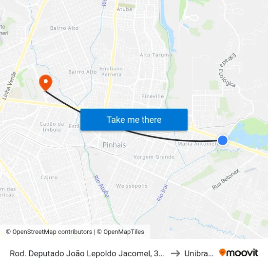 Rod. Deputado João Lepoldo Jacomel, 3757 to Unibrasil map