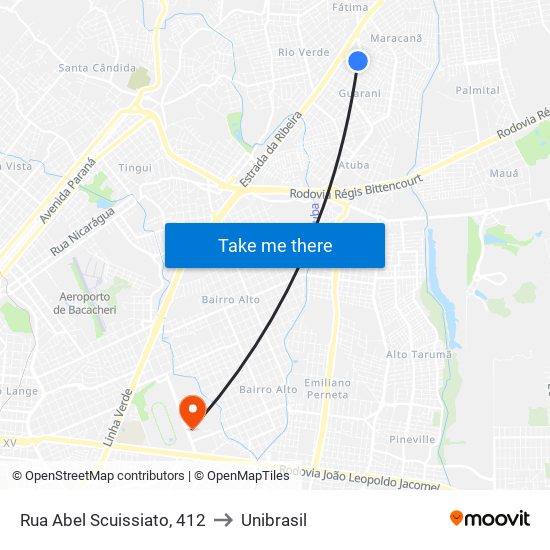 Rua Abel Scuissiato, 412 to Unibrasil map