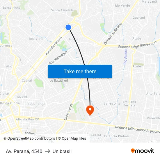 Av. Paraná, 4540 to Unibrasil map