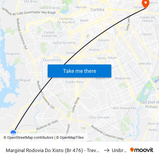 Marginal Rodovia Do Xisto (Br 476) - Trevo Petrobras to Unibrasil map