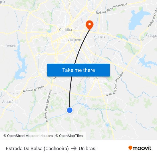 Estrada Da Balsa (Cachoeira) to Unibrasil map