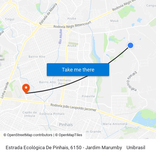 Estrada Ecológica De Pinhais, 6150 - Jardim Marumby to Unibrasil map