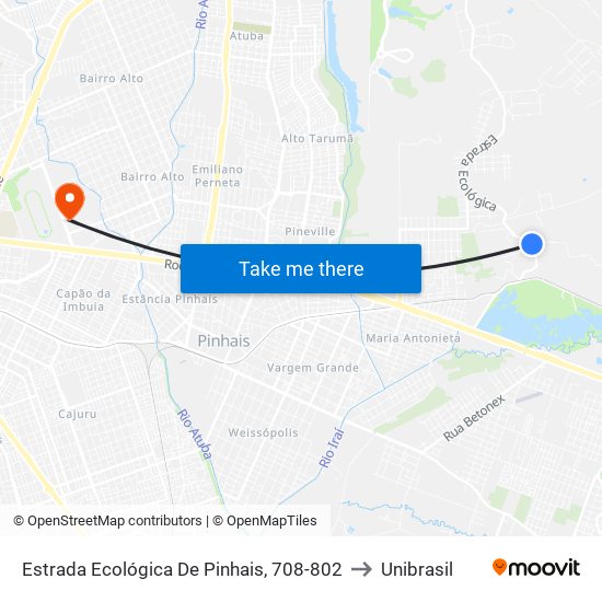 Estrada Ecológica De Pinhais, 708-802 to Unibrasil map