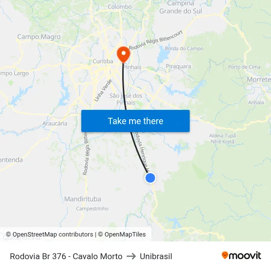 Rodovia Br 376 - Cavalo Morto to Unibrasil map