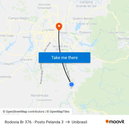 Rodovia Br 376 - Posto Pelanda 3 to Unibrasil map