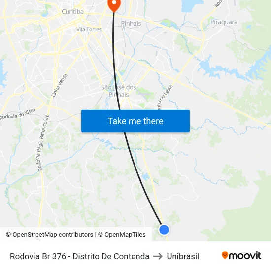 Rodovia Br 376 - Distrito De Contenda to Unibrasil map
